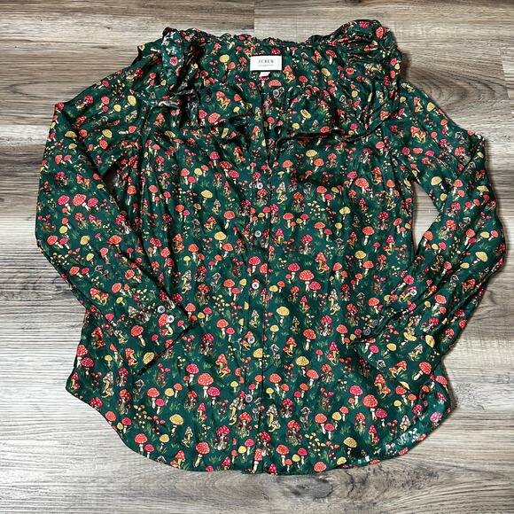 J. Crew Collection silk-twill ruffle-collar top in mushroom floral XS - Picture 2 of 8